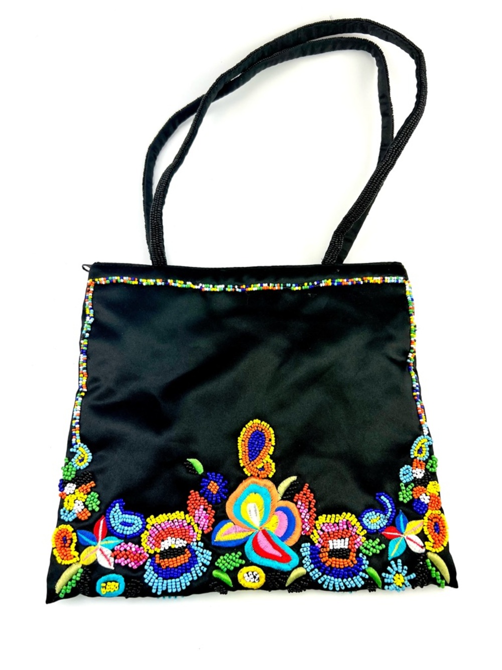 Black Beaded Floral Small Hand Bag